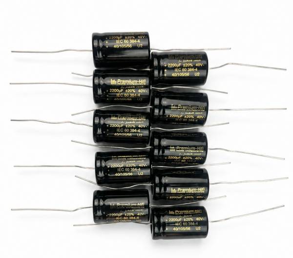 10x Premium High Grade Audio Kondensator 2.200 µF / 40 V axial – Low ESR, 105 °C