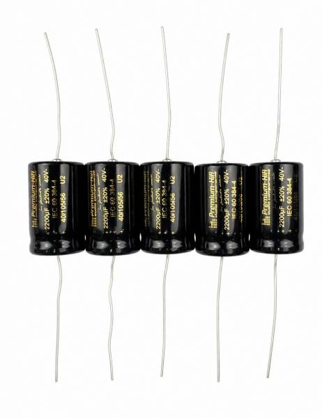 5x Premium High Grade Audio Kondensator 2.200 µF / 40 V axial – Low ESR, 105 °C